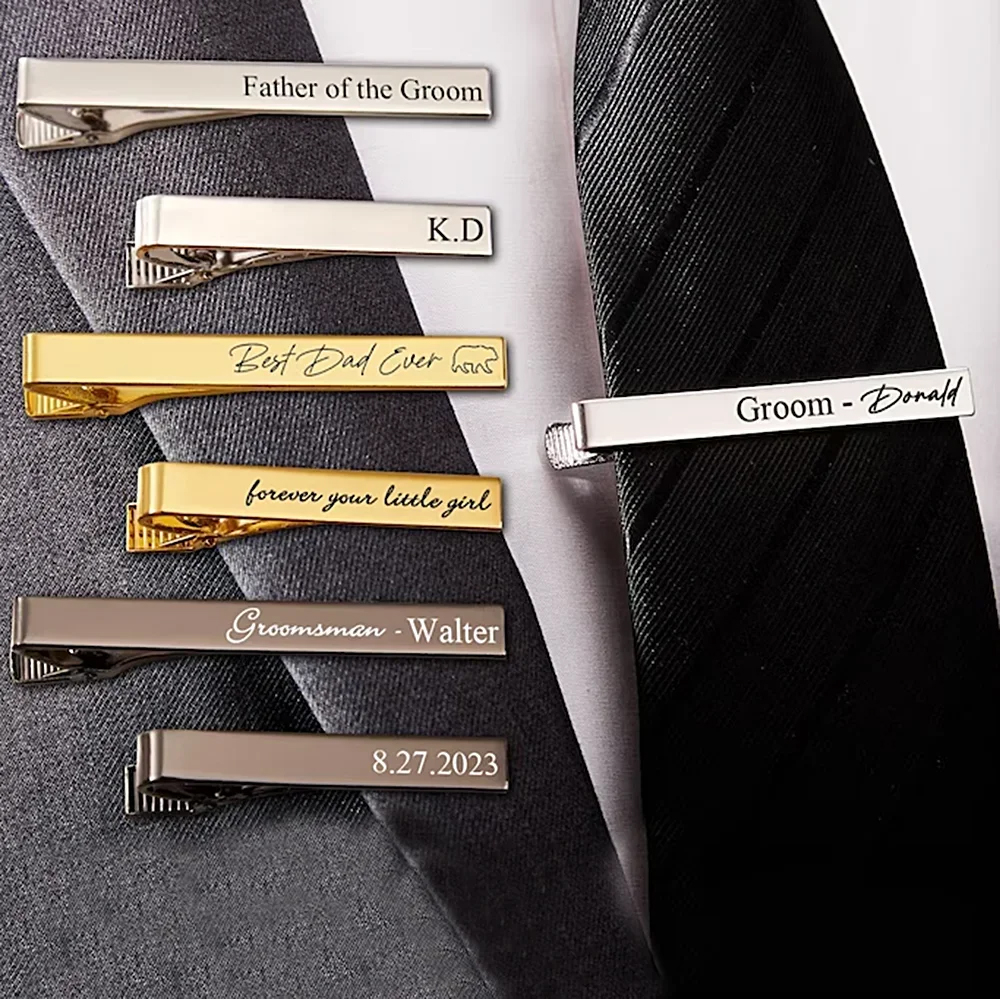 Men'S Grooming For Wedding - New Custom Carved Name Tie Clips