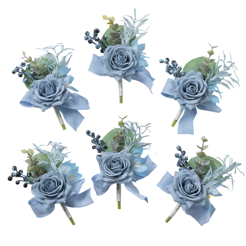 Men'S Grooming For Wedding - Dusty Blue Rose Boutonniere 6 pcs